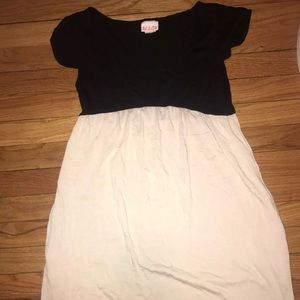 Alloy Soft Jersey Black & Tan Cap Sleeve Flowy Comfy Babydoll Dress w/ Pockets M